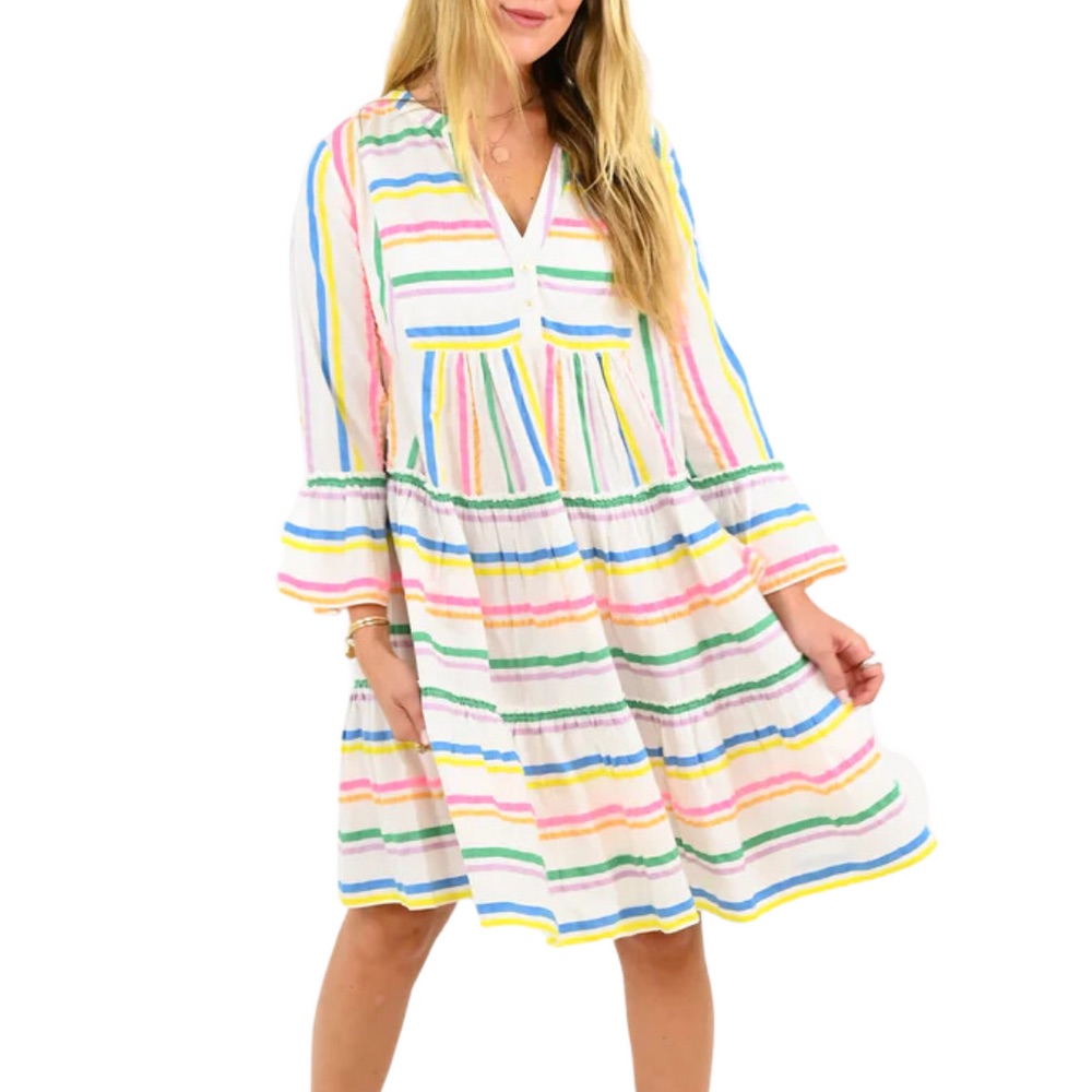 Kerri Rosenthal Charlie Dress Multicolor Stripe Tiered Flowy Size Nwt